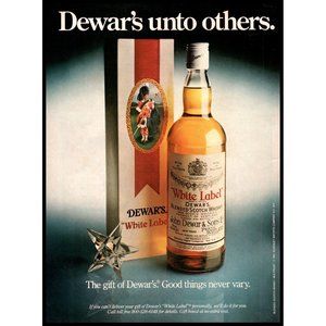 1982 Dewars White Label Scotch Vintage Print Ad Christmas Crystal Star Wall Art